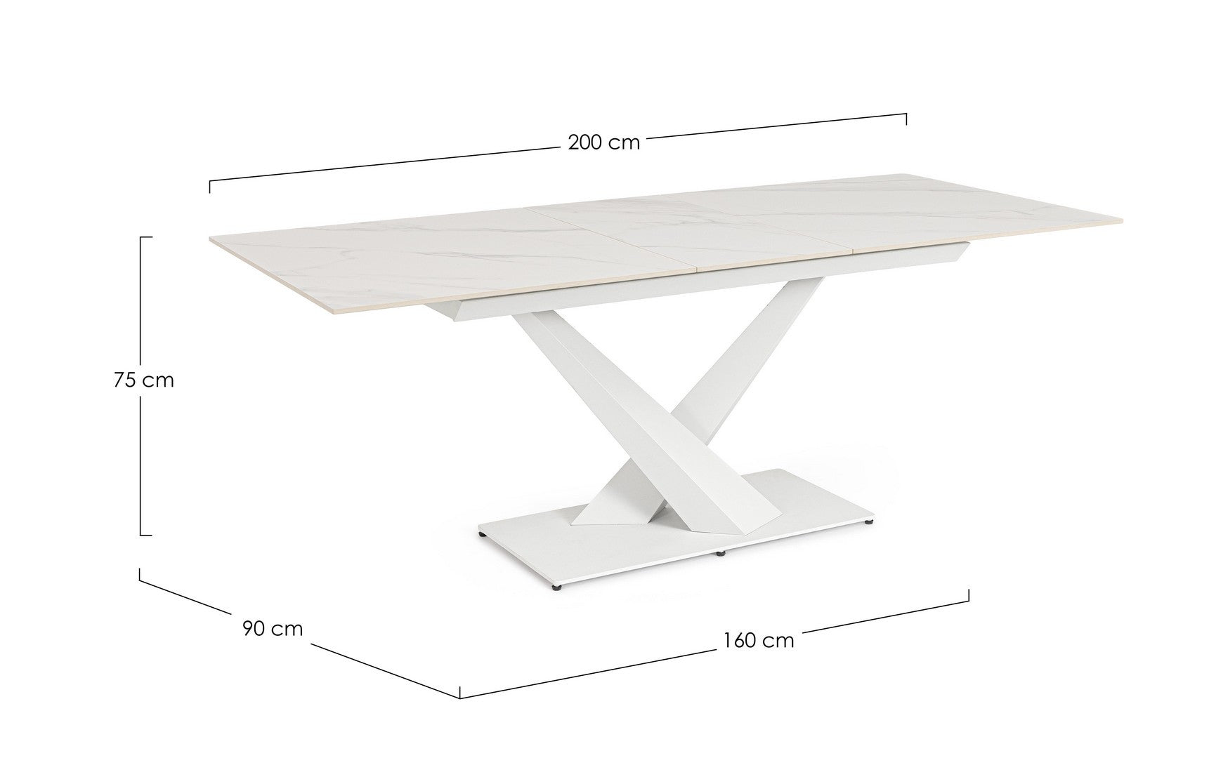 Tavolo allungabile in gres porcellanato effetto marmo 160-200x90 cm