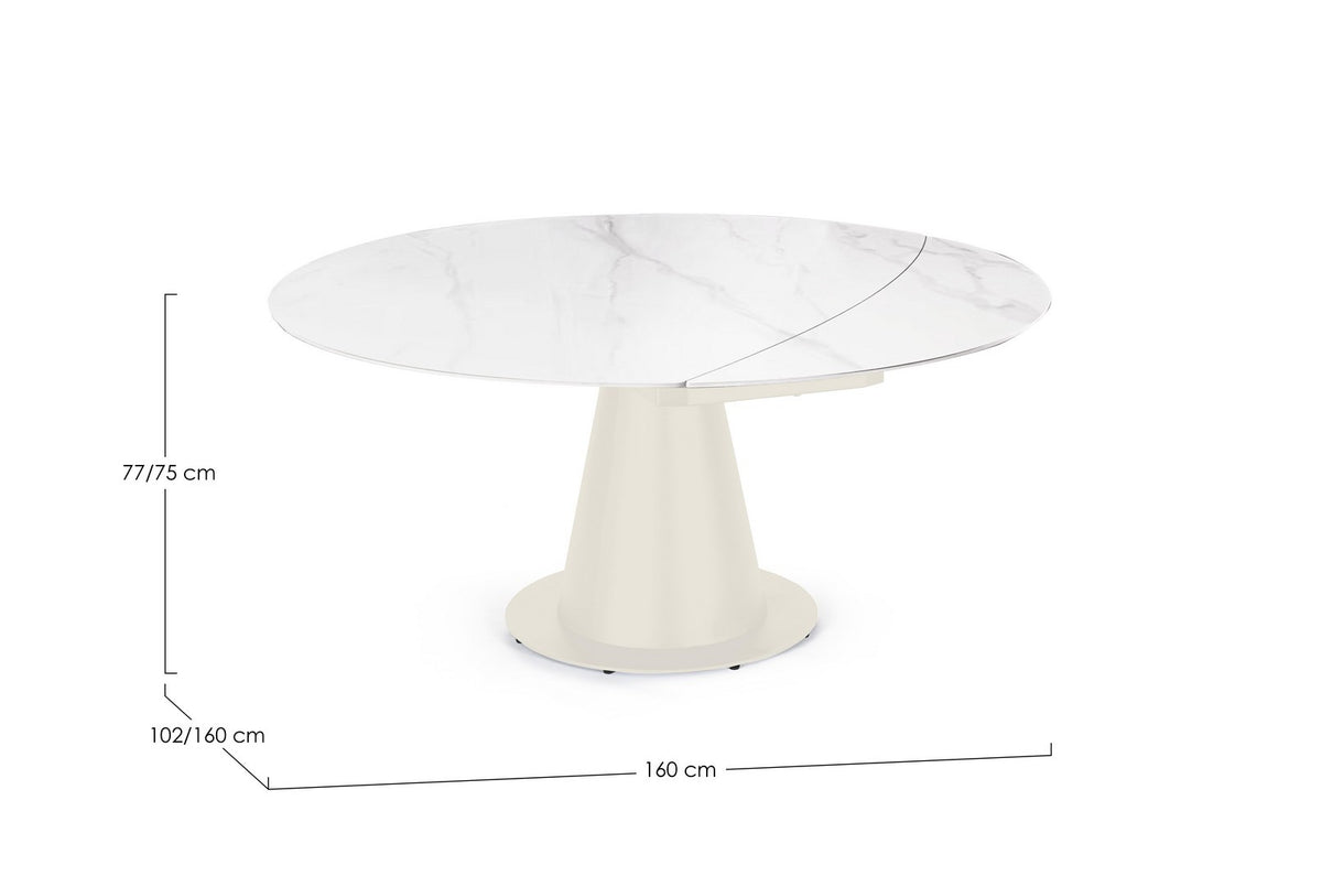 Tavolo allungabile da ovale a rotondo in gres effetto marmo 160x102 cm