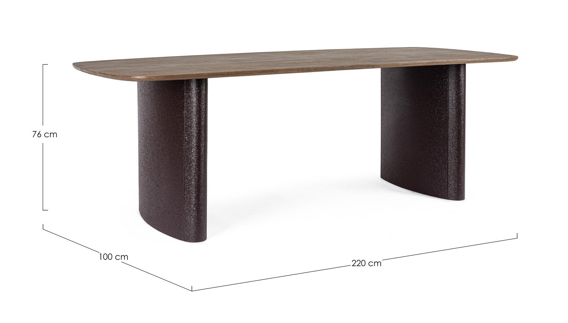 Tavolo in legno di mango con base in acciaio effetto materico 220x100 cm