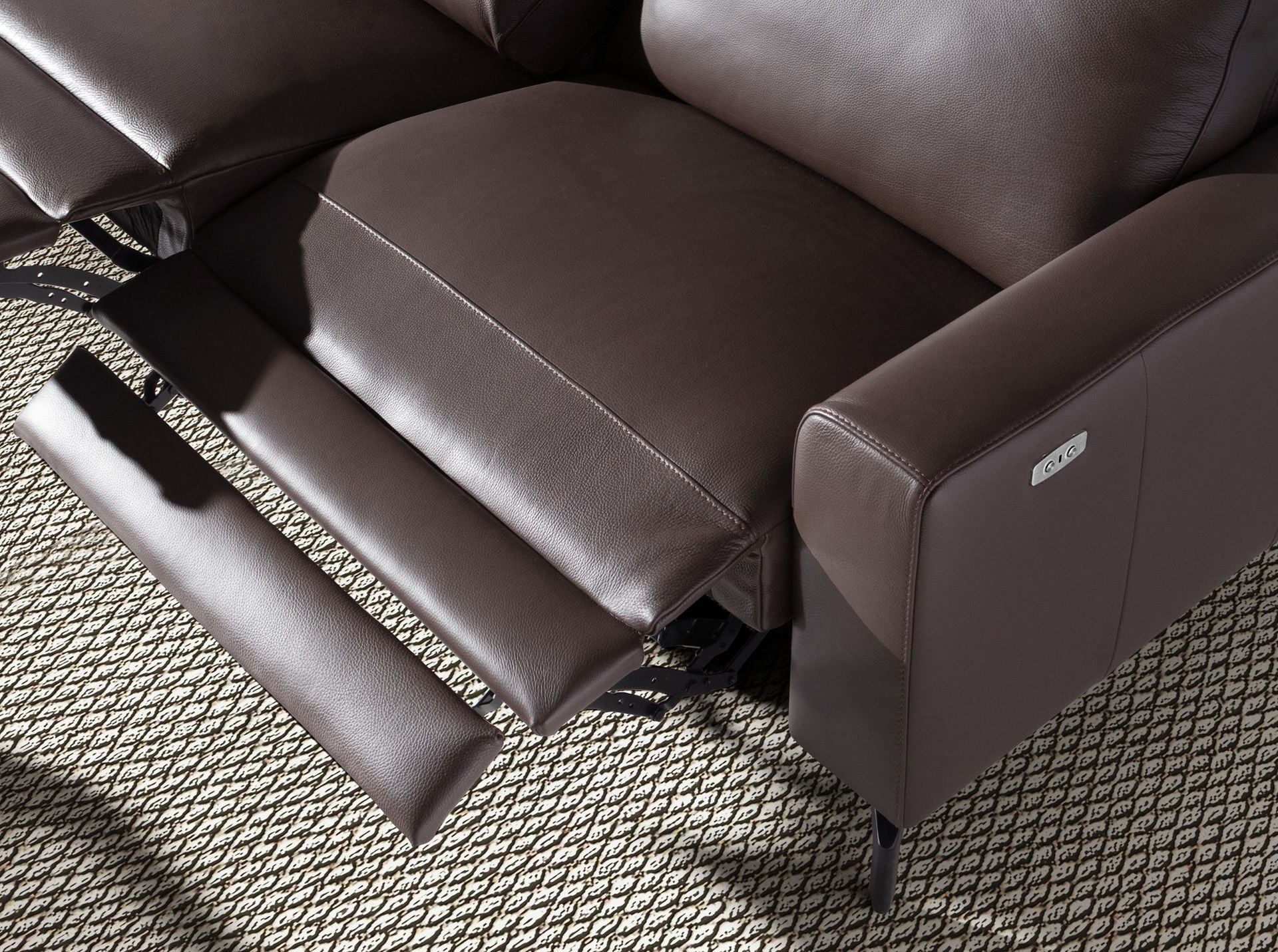 Divano relax 3 posti in pelle marrone cioccolato