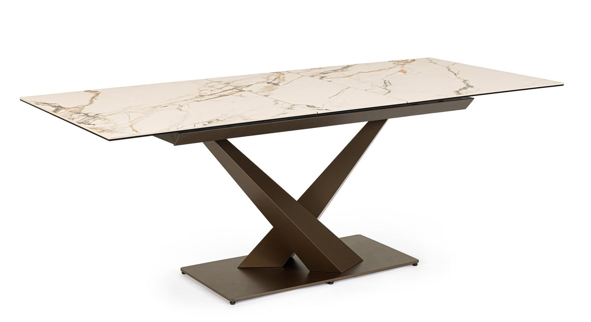Tavolo allungabile in gres porcellanato effetto marmo 160-200x90 cm - Sabbia