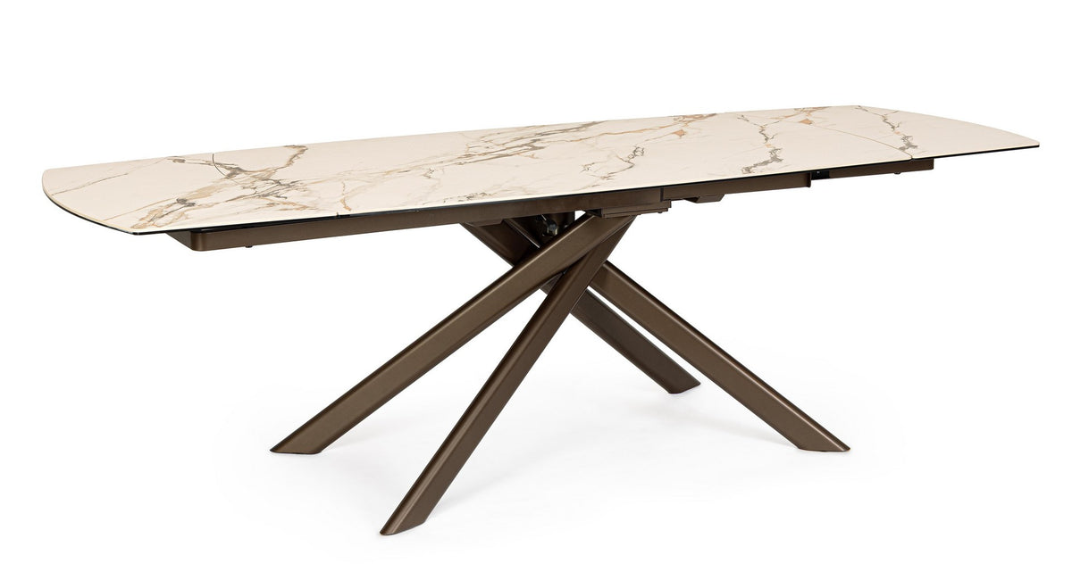 Tavolo allungabile in gres porcellanato effetto marmo 160-240x90 cm - Sabbia