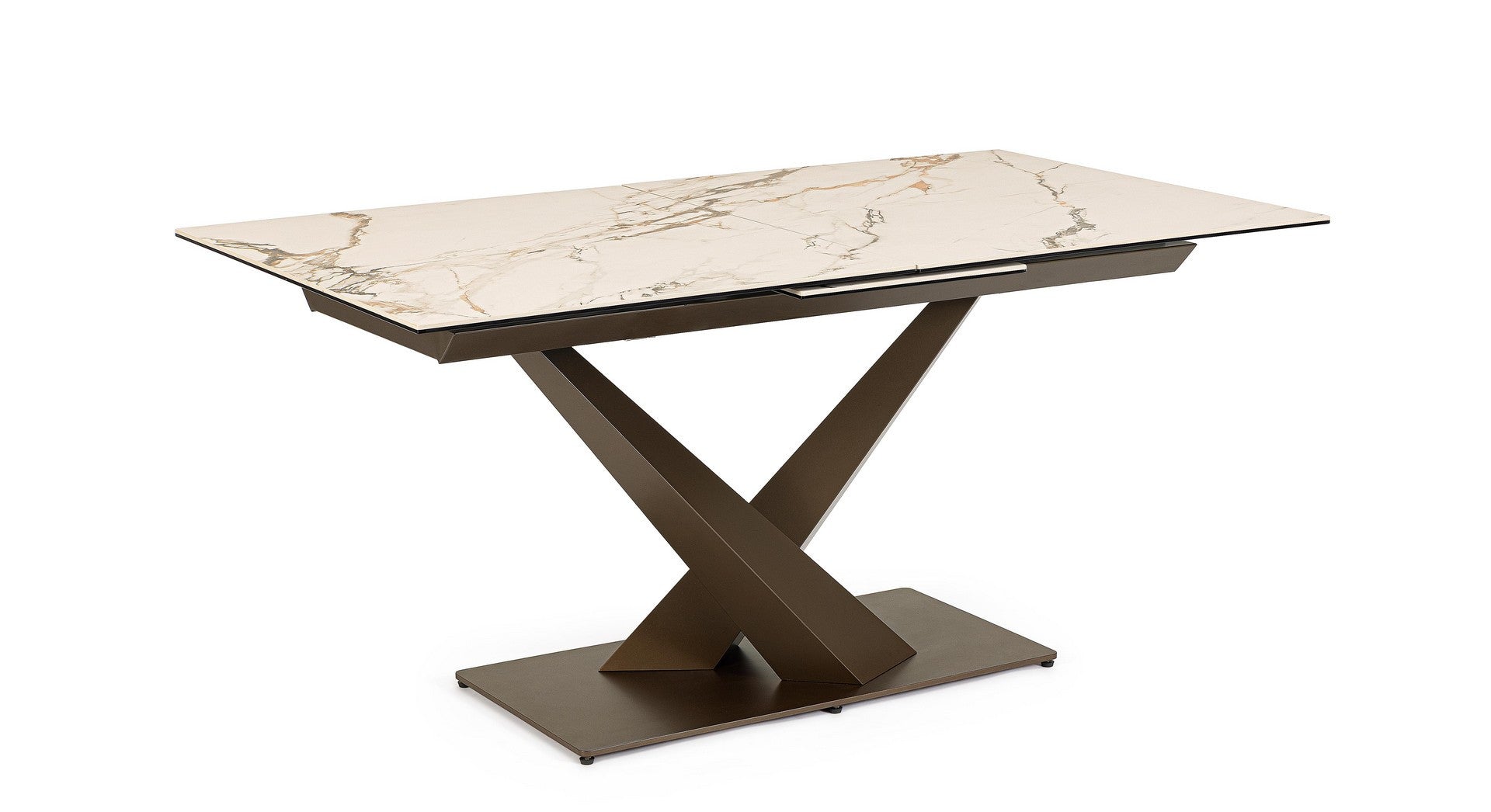 Tavolo allungabile in gres porcellanato effetto marmo 160-200x90 cm