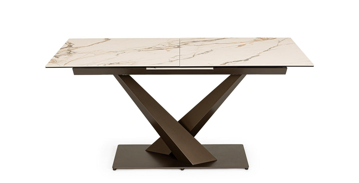 Tavolo allungabile in gres porcellanato effetto marmo 160-200x90 cm
