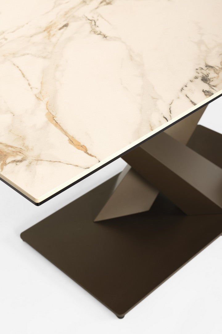 Tavolo allungabile in gres porcellanato effetto marmo 160-200x90 cm