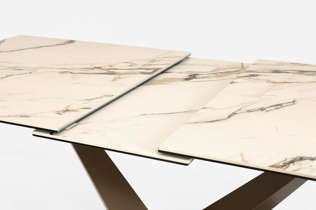 Tavolo allungabile in gres porcellanato effetto marmo 160-200x90 cm