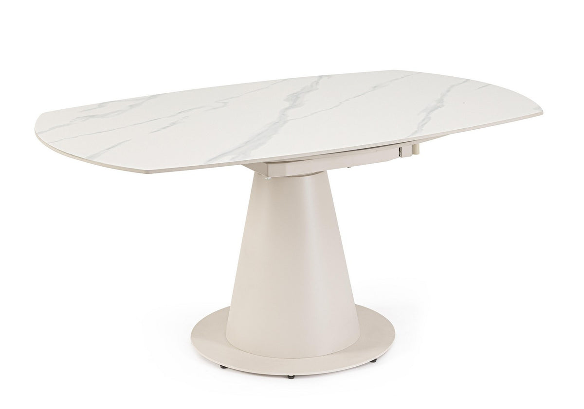 Tavolo allungabile da ovale a rotondo in gres effetto marmo 160x102 cm