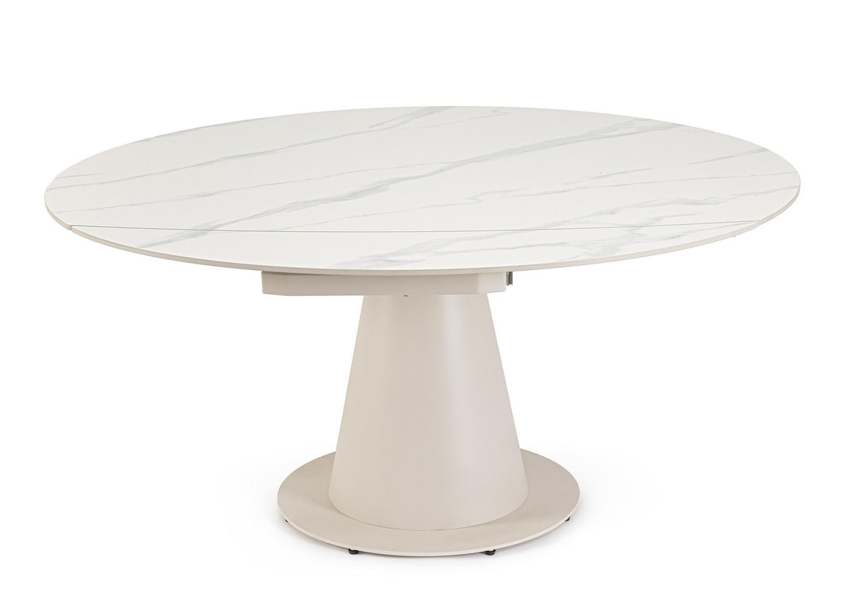 Tavolo allungabile da ovale a rotondo in gres effetto marmo 160x102 cm