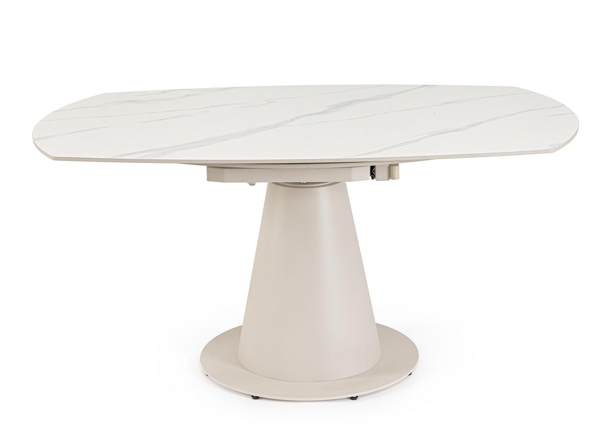 Tavolo allungabile da ovale a rotondo in gres effetto marmo 160x102 cm