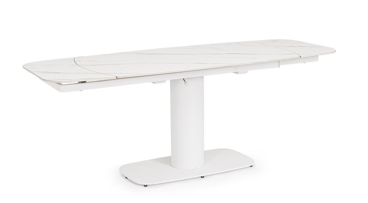 Tavolo allungabile in gres porcellanato effetto marmo 140-200x80 cm - Bianco con piano bianco opaco