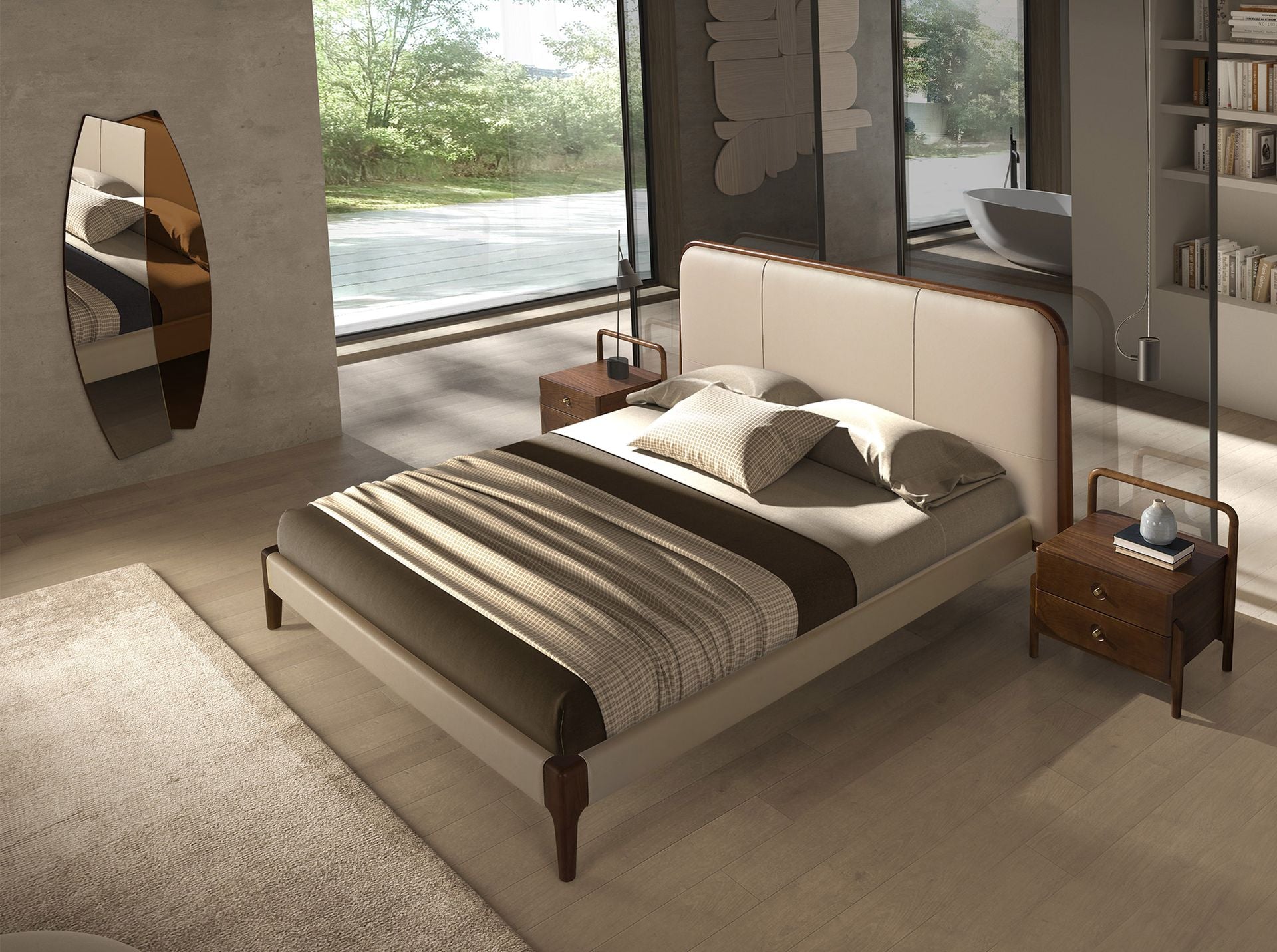 Letto in similpelle color crema