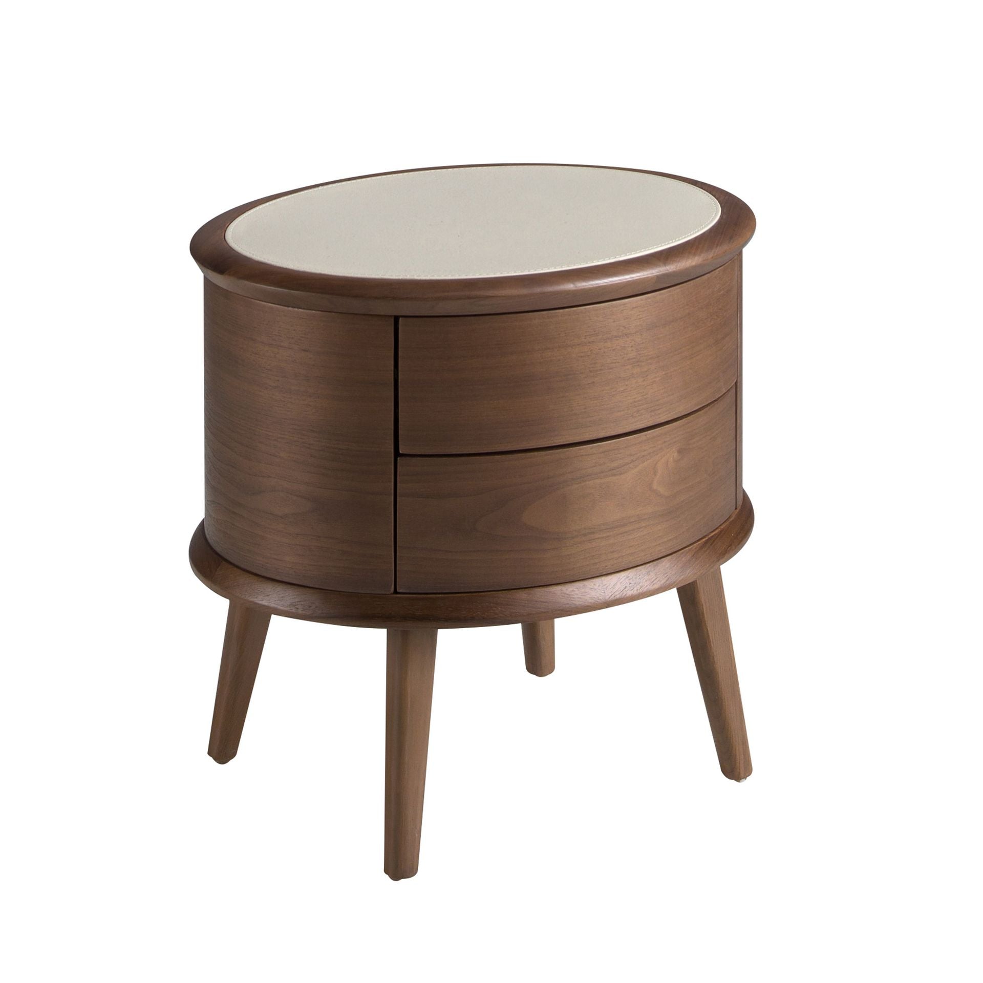 Comodino in noce con piano in pelle color crema