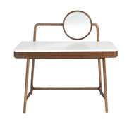 Scrivania toeletta in noce con piano in legno bianco e specchio