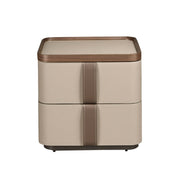 Comodino in similpelle, noce e base in acciaio lucido