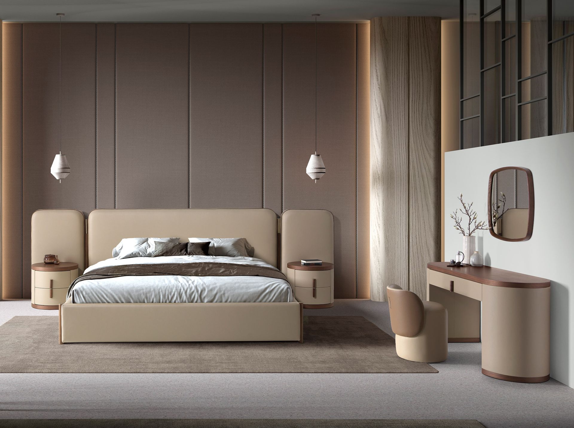 Letto in similipelle color visone