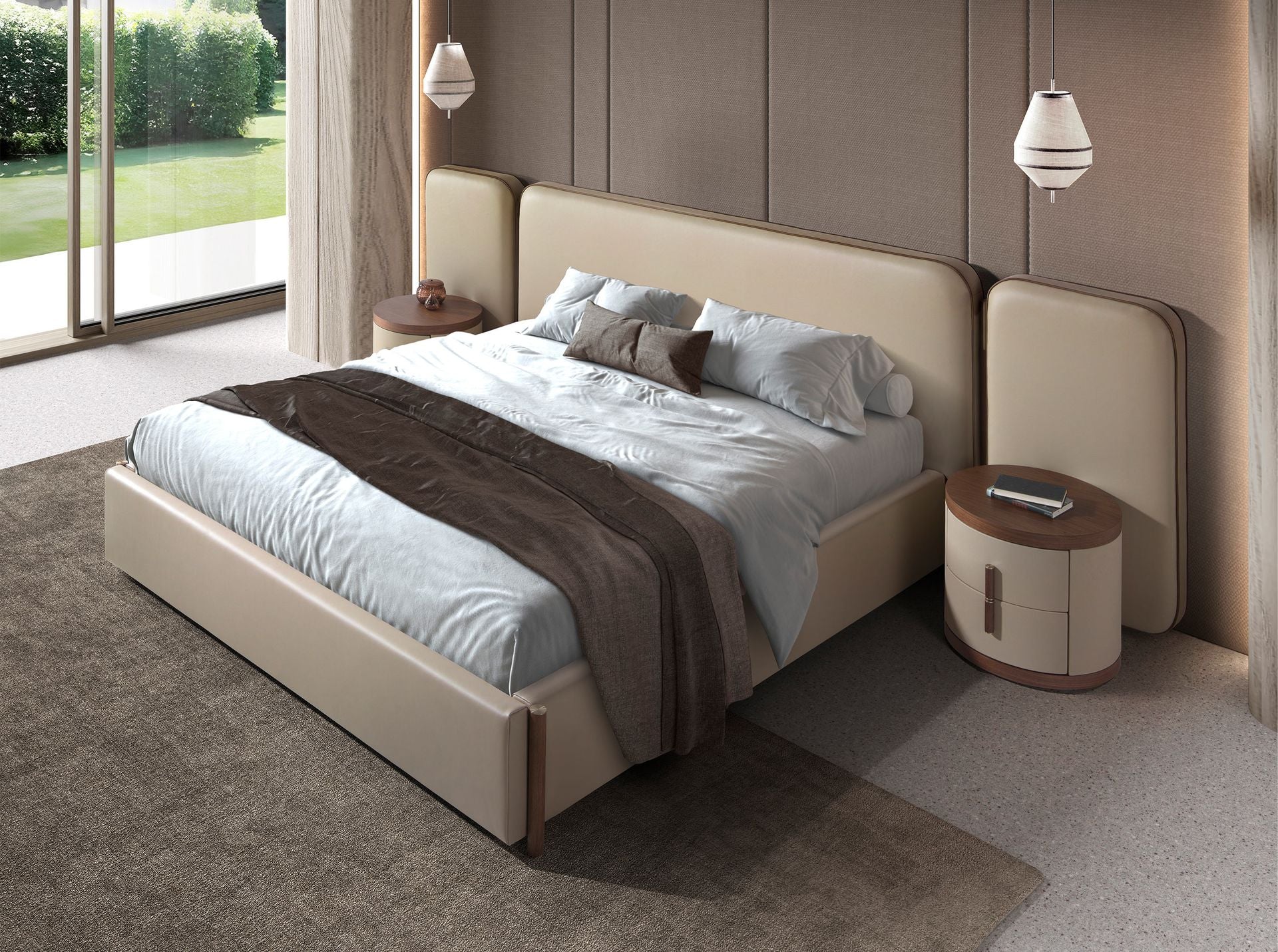 Letto in similipelle color visone