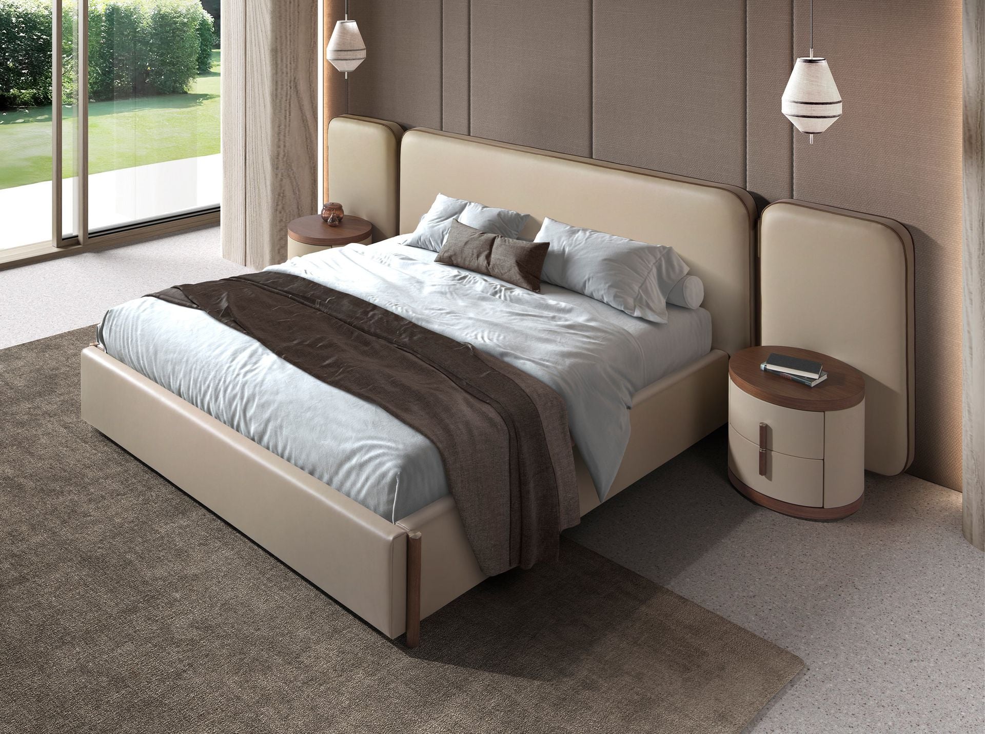 Tavolino da notte in poliuretano e noce