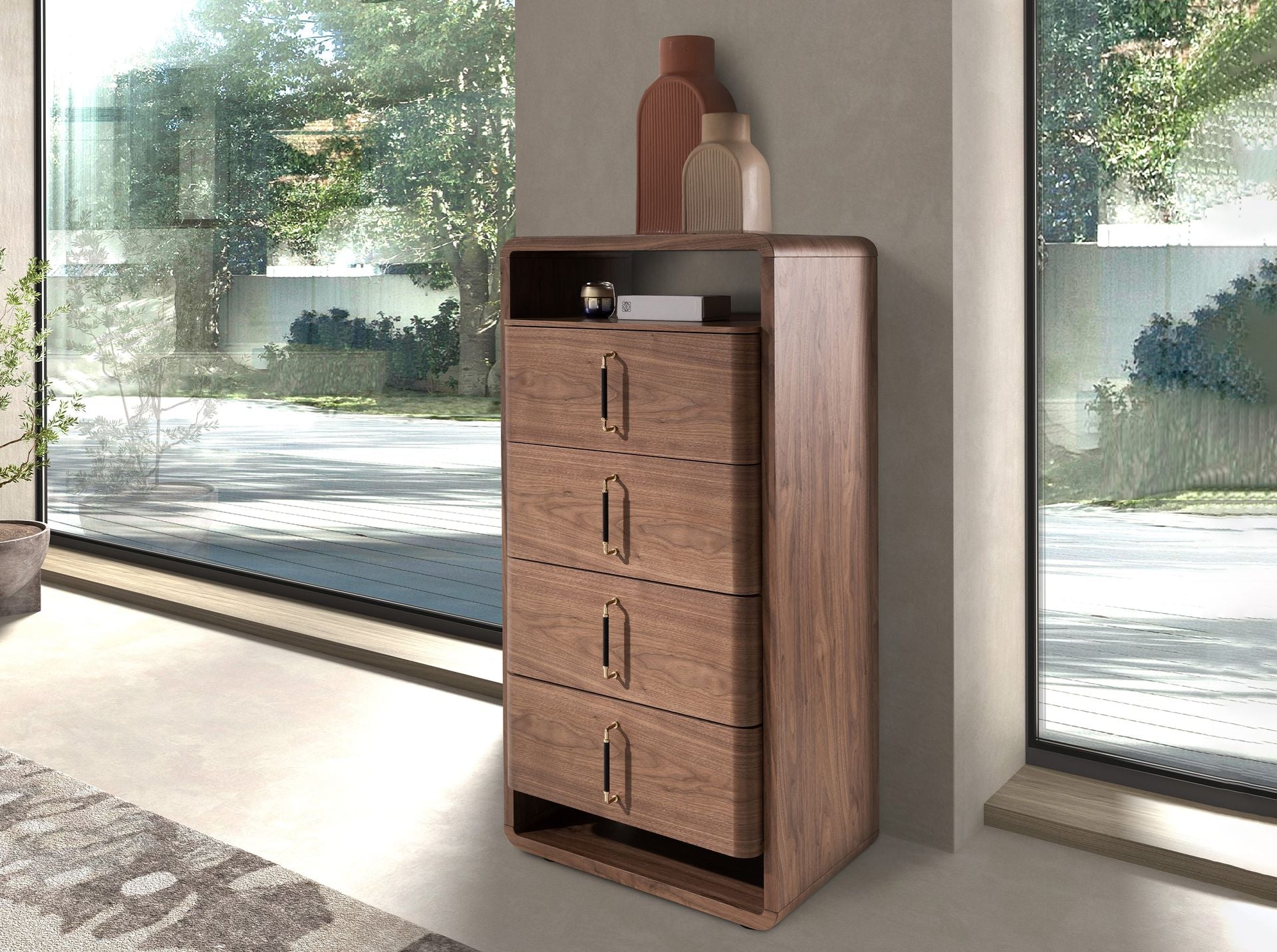 Chiffonier in noce e PVC nero
