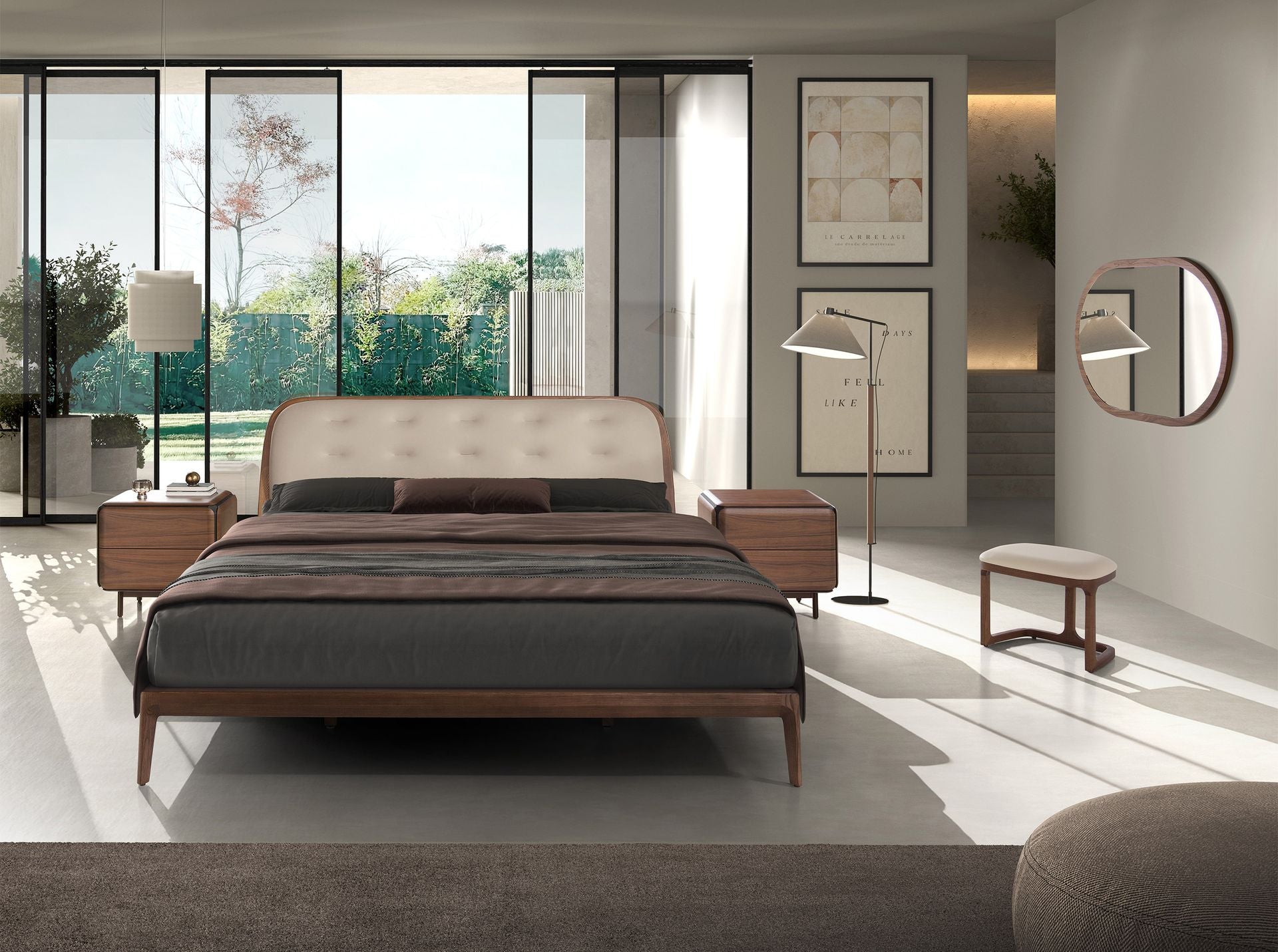 Letto in similpelle color sabbia