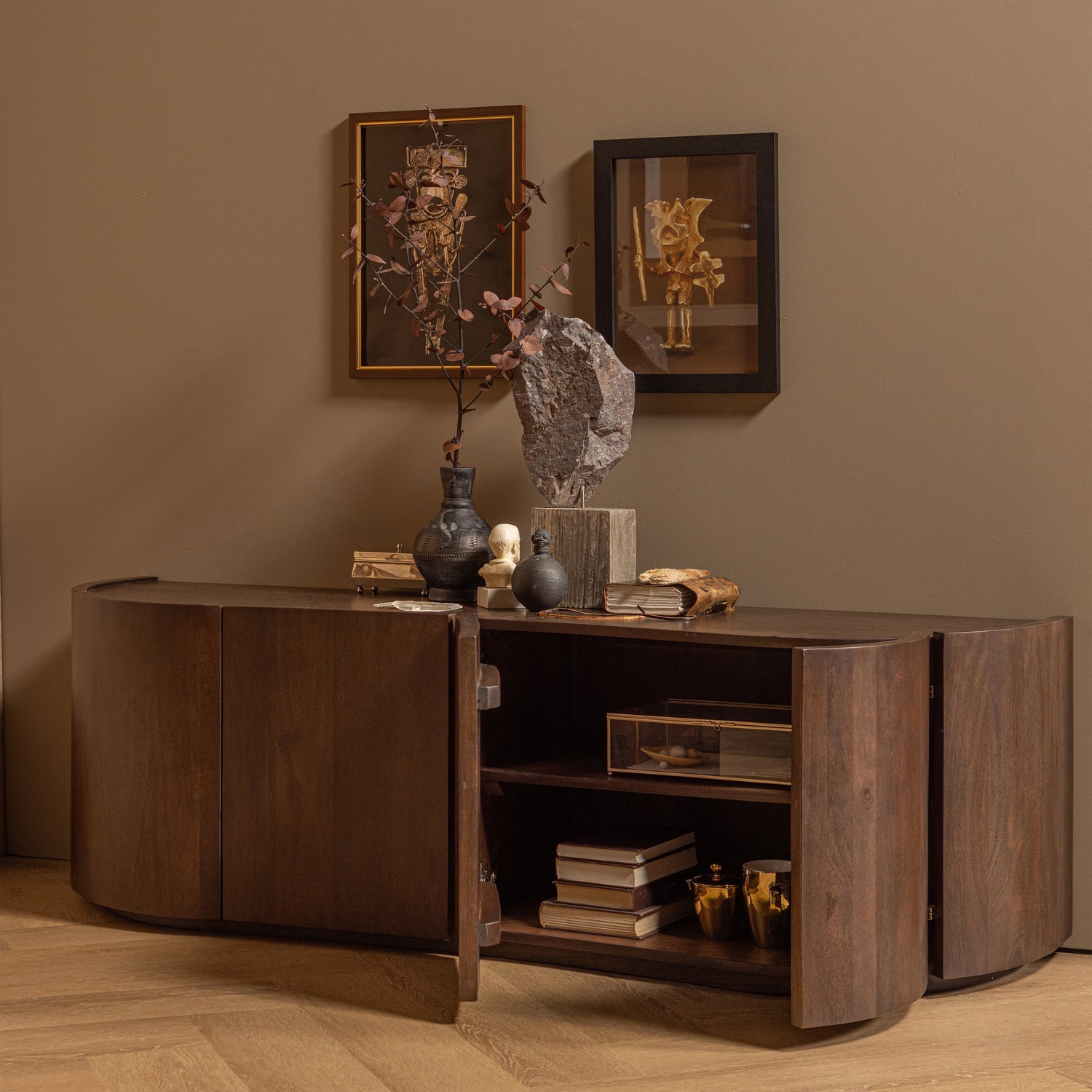 Sense credenza 4 ante in legno di mango noce