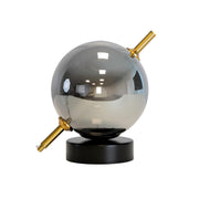 Lampada da tavolo in vetro fumé grigio effetto specchio e acciaio nero