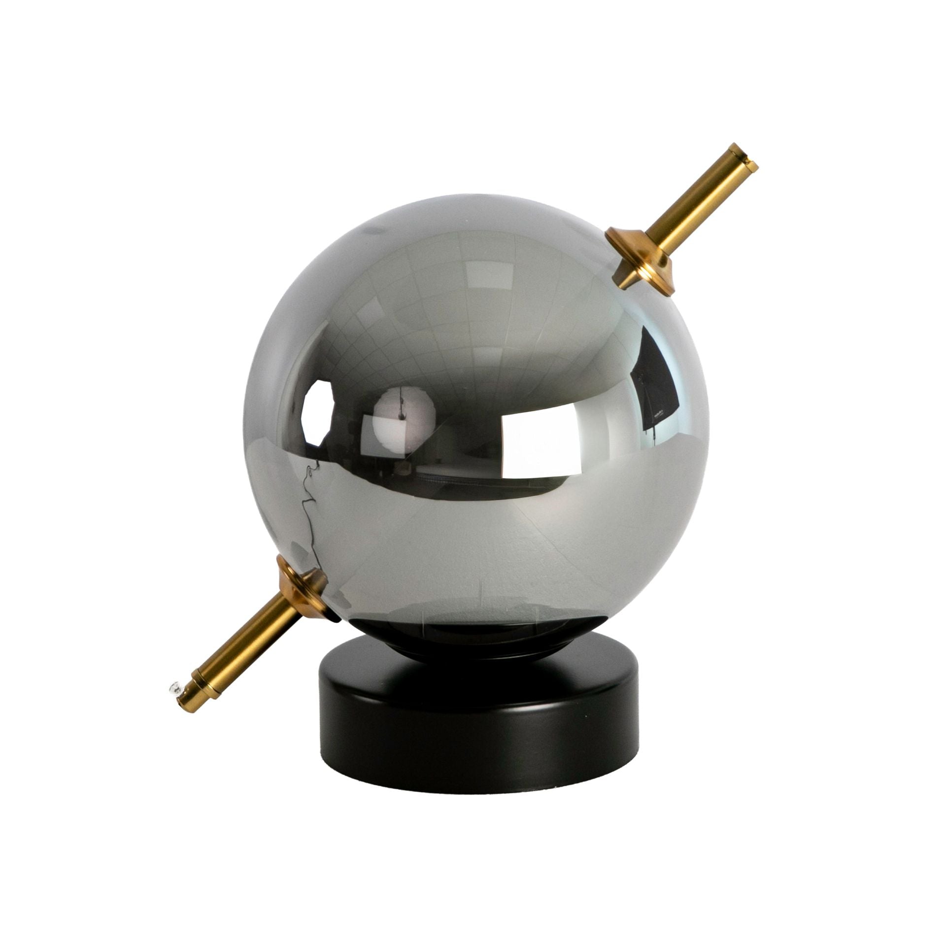 Lampada da tavolo in vetro fumé grigio effetto specchio e acciaio nero