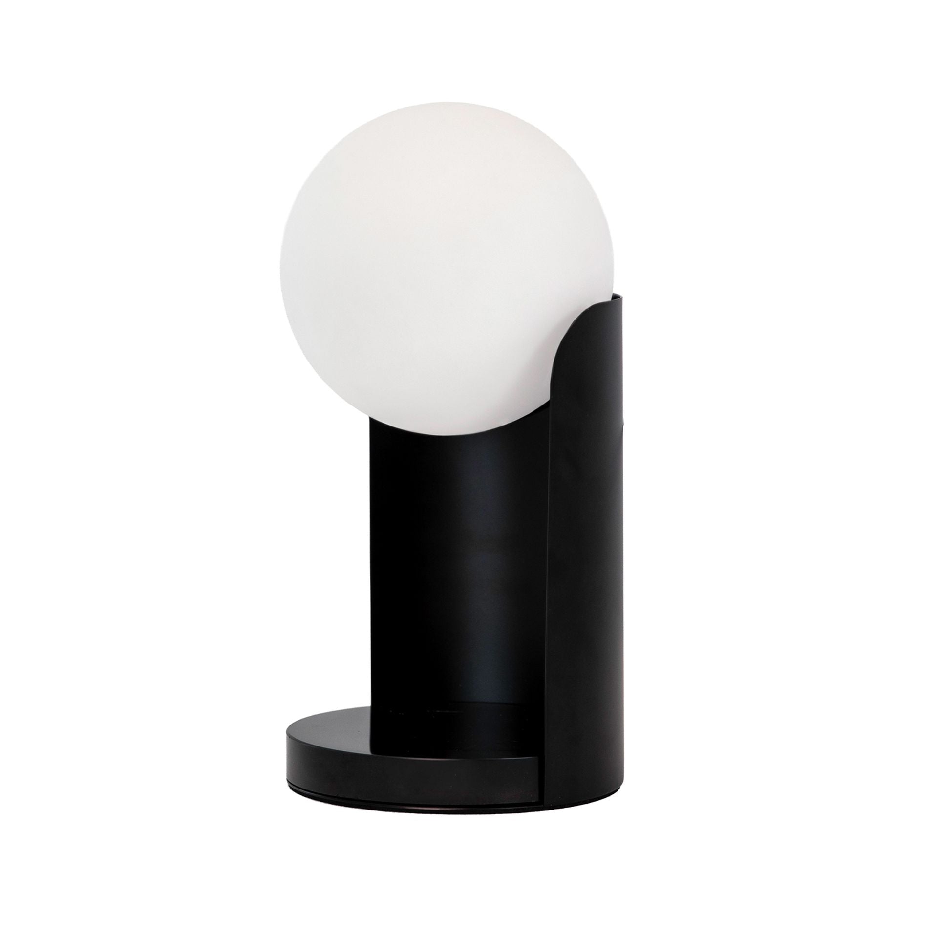 Lampada da tavolo in vetro bianco e acciaio nero