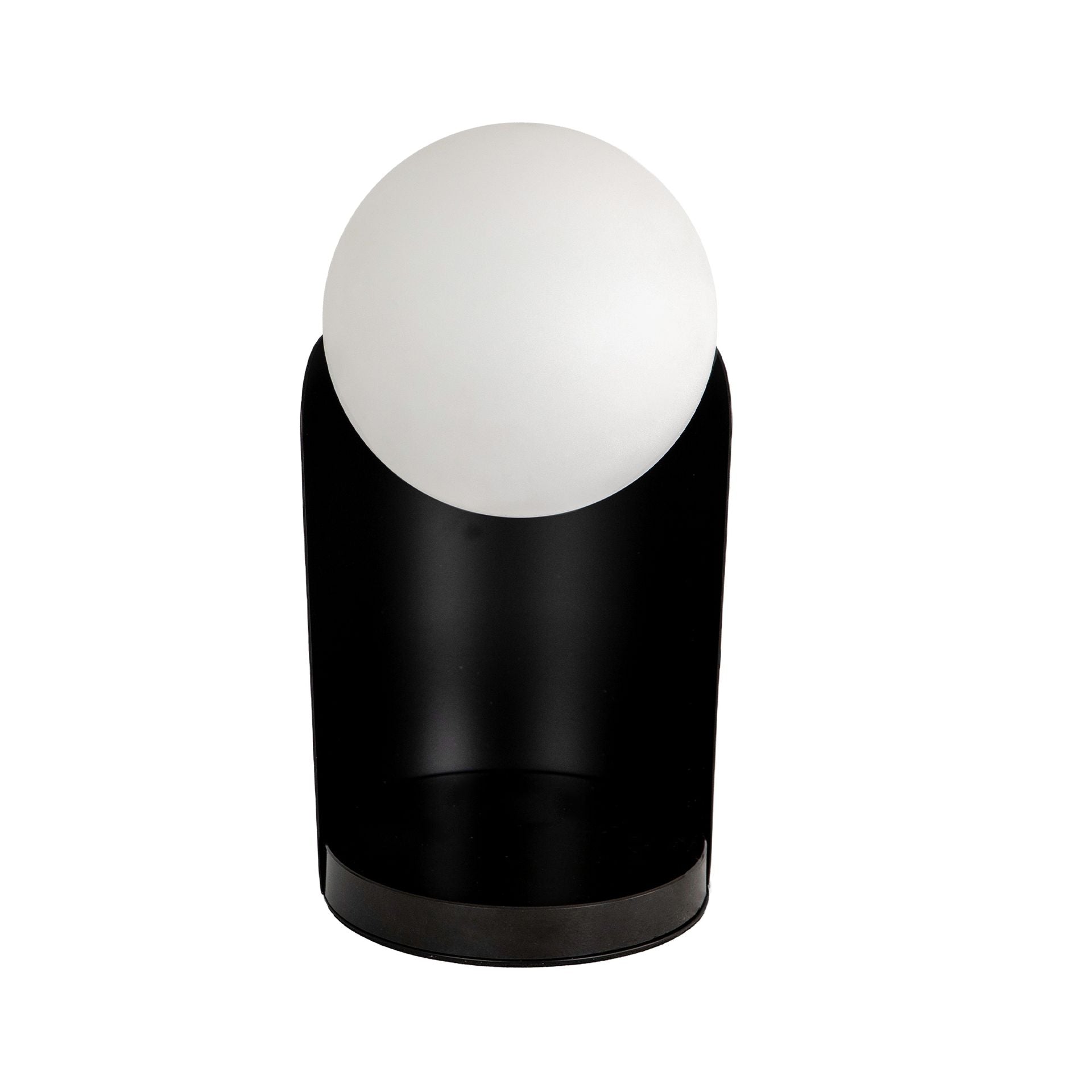Lampada da tavolo in vetro bianco e acciaio nero