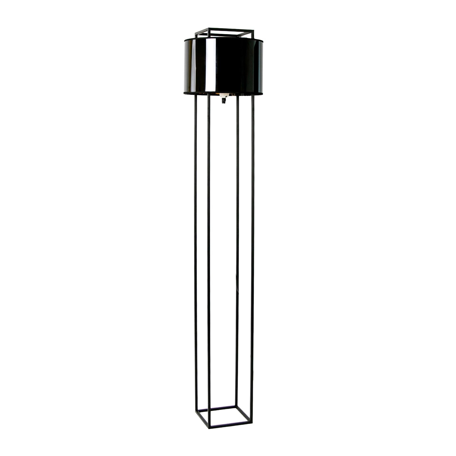 Lampada da terra in PVC nero e dorato lucido e acciaio nero