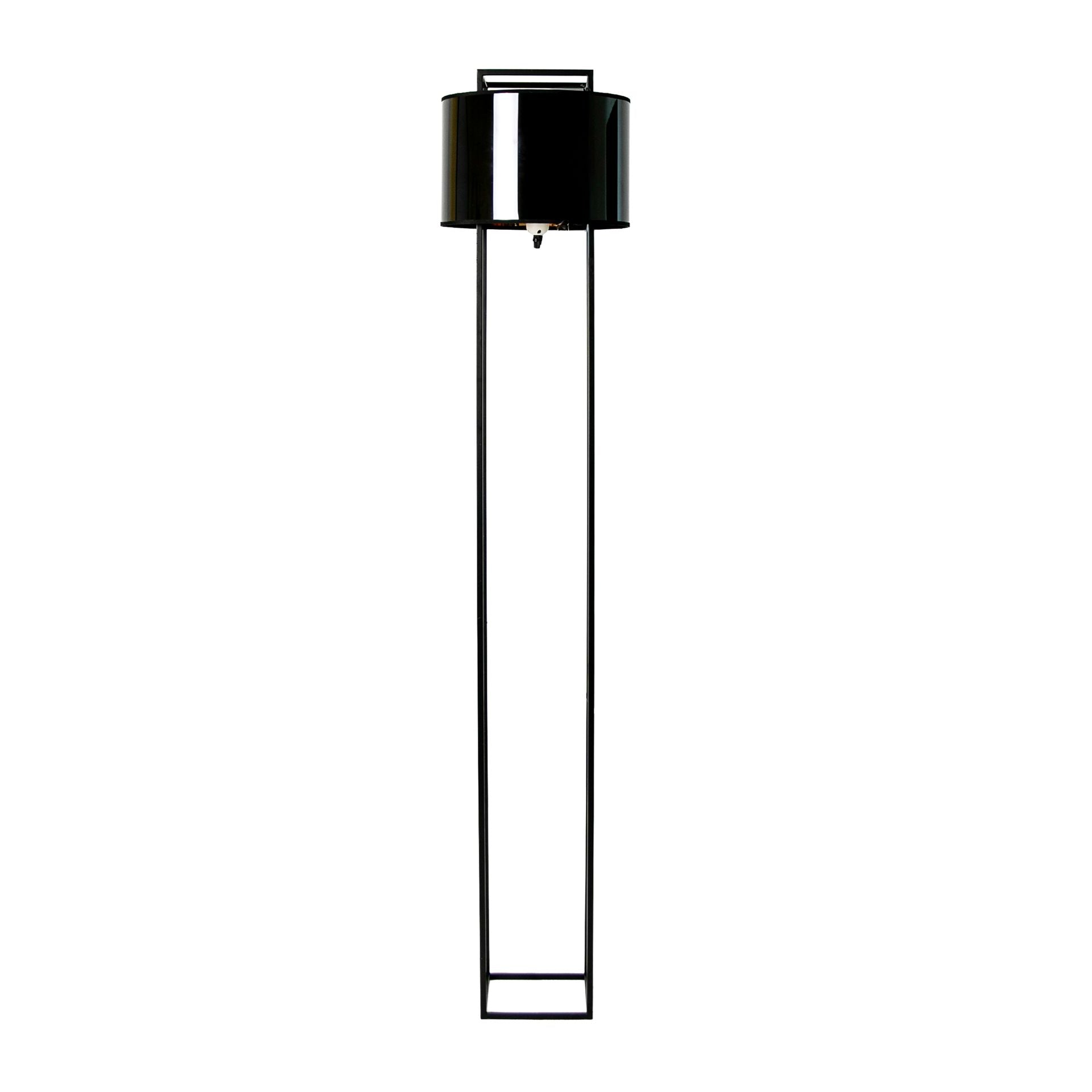 Lampada da terra in PVC nero e dorato lucido e acciaio nero