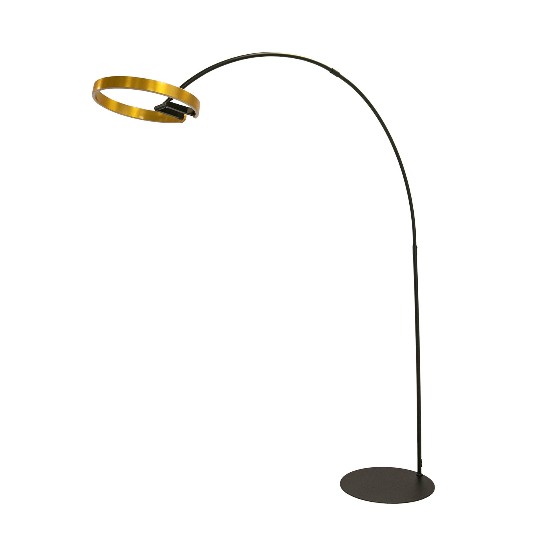 Lampada da terra in acciaio dorato lucido e acciaio nero