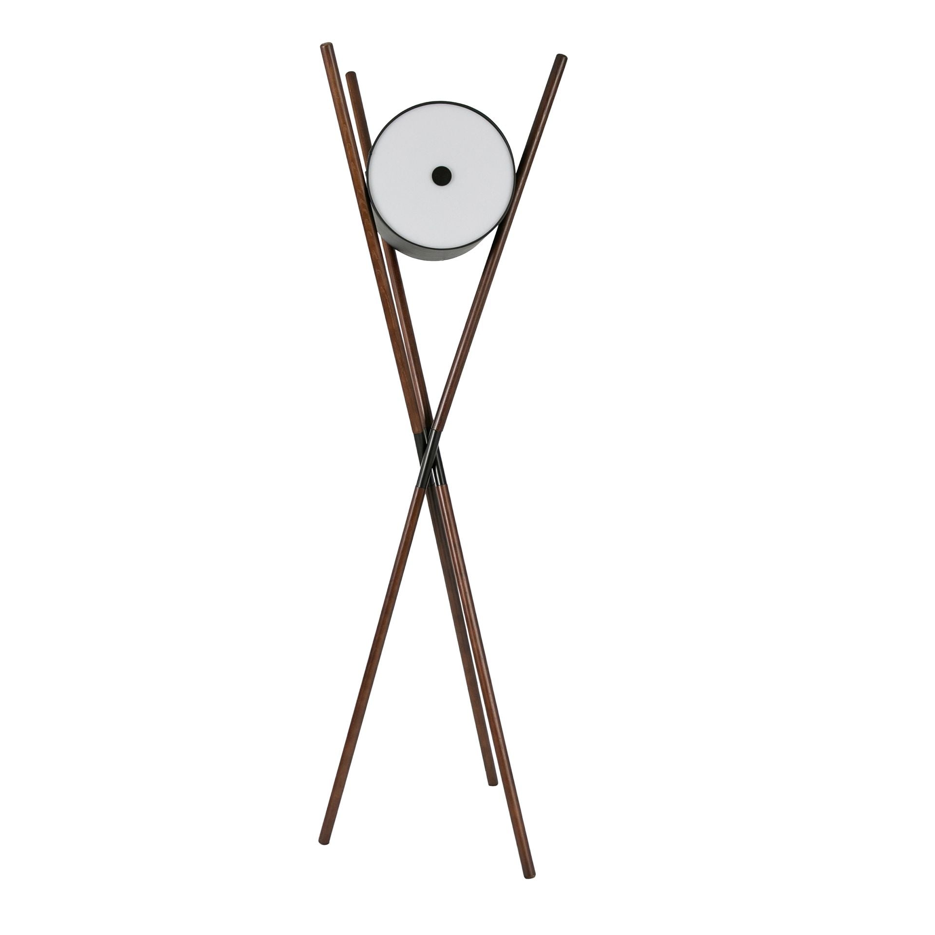 Lampada da terra in legno rivestita in similpelle nera e noce scuro