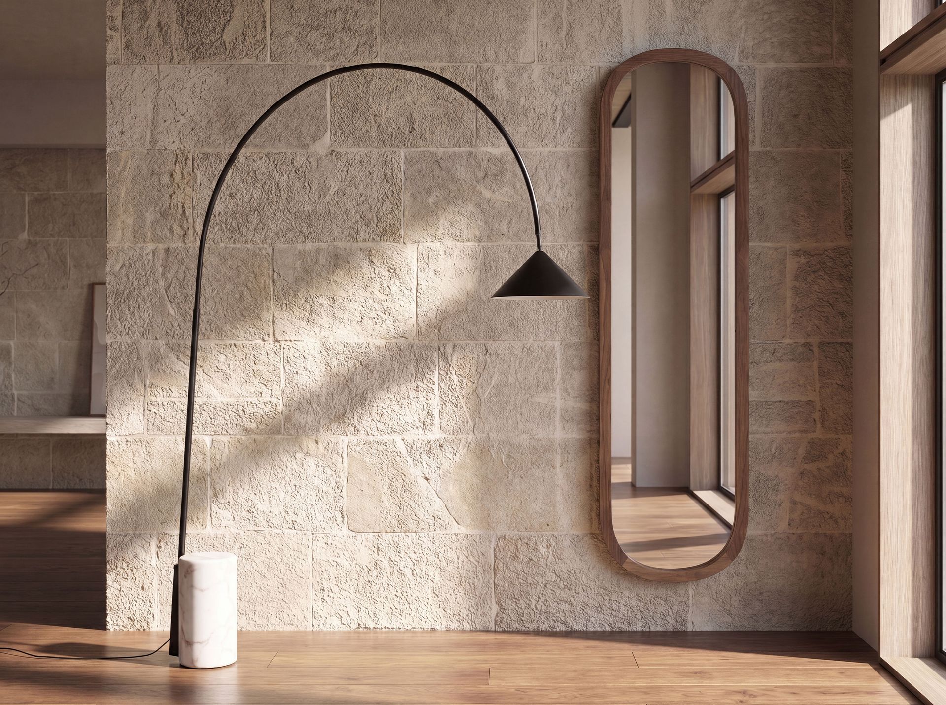 Lampada da terra in acciaio nero con base in marmo porcellanato