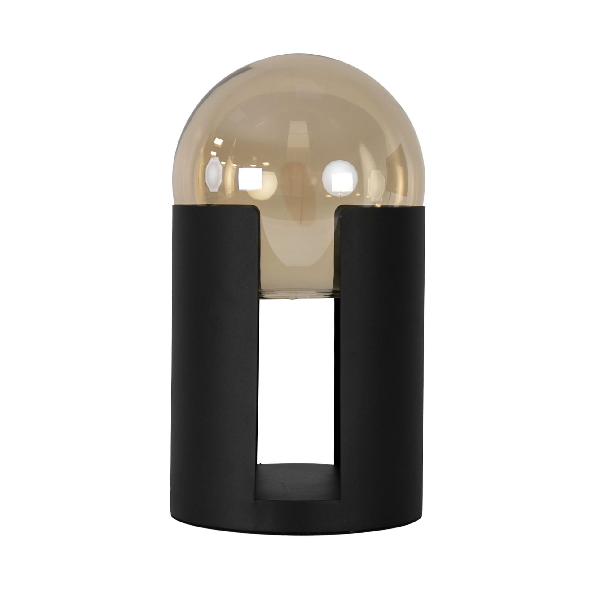 Lampada da tavolo in vetro fumé color ambra e acciaio nero