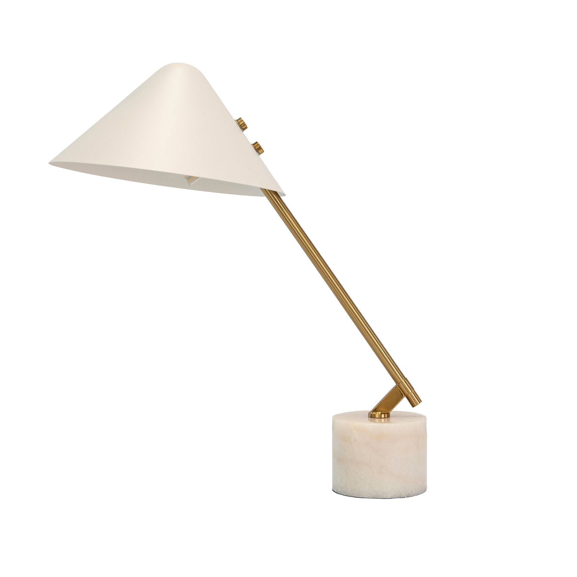 Lampada da tavolo in acciaio bianco e acciaio lucido dorato con base in marmo porcellanato