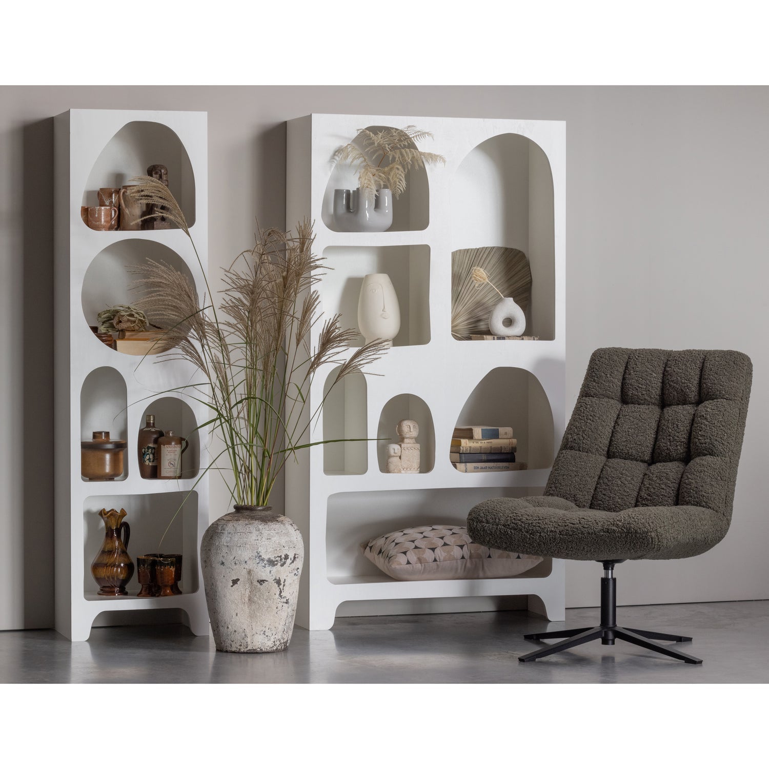 Libreria Japandi Caz con archi wide bianco