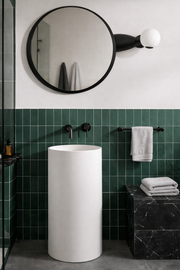 Lublin - Lavabo freestanding da terra da appoggio rotondo Ø40 cm in cemento bianco