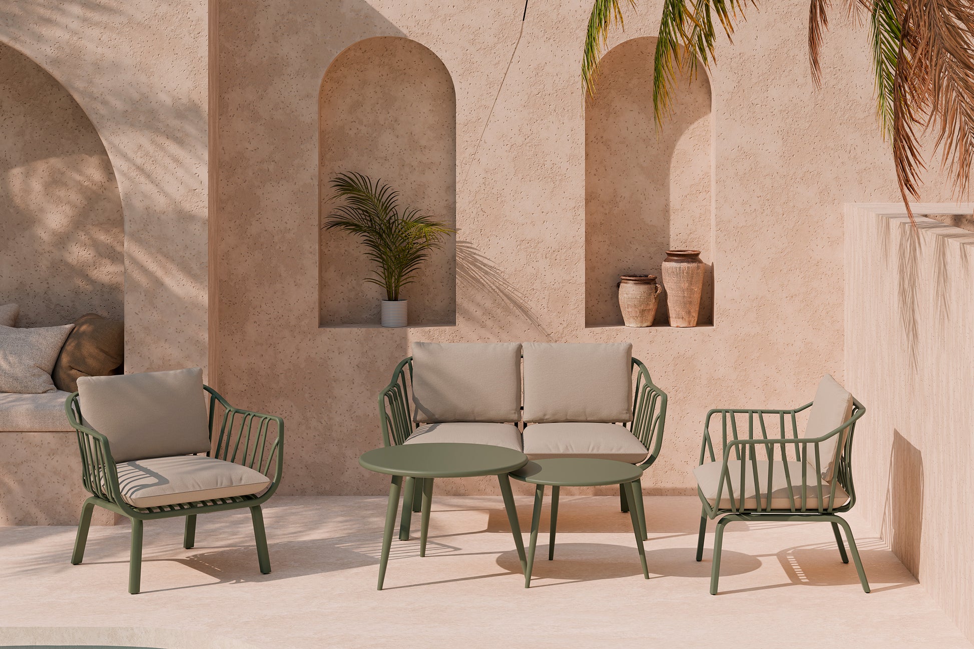 Set da giardino MIKONOS – divano, 2 poltrone e tavolino - Verde