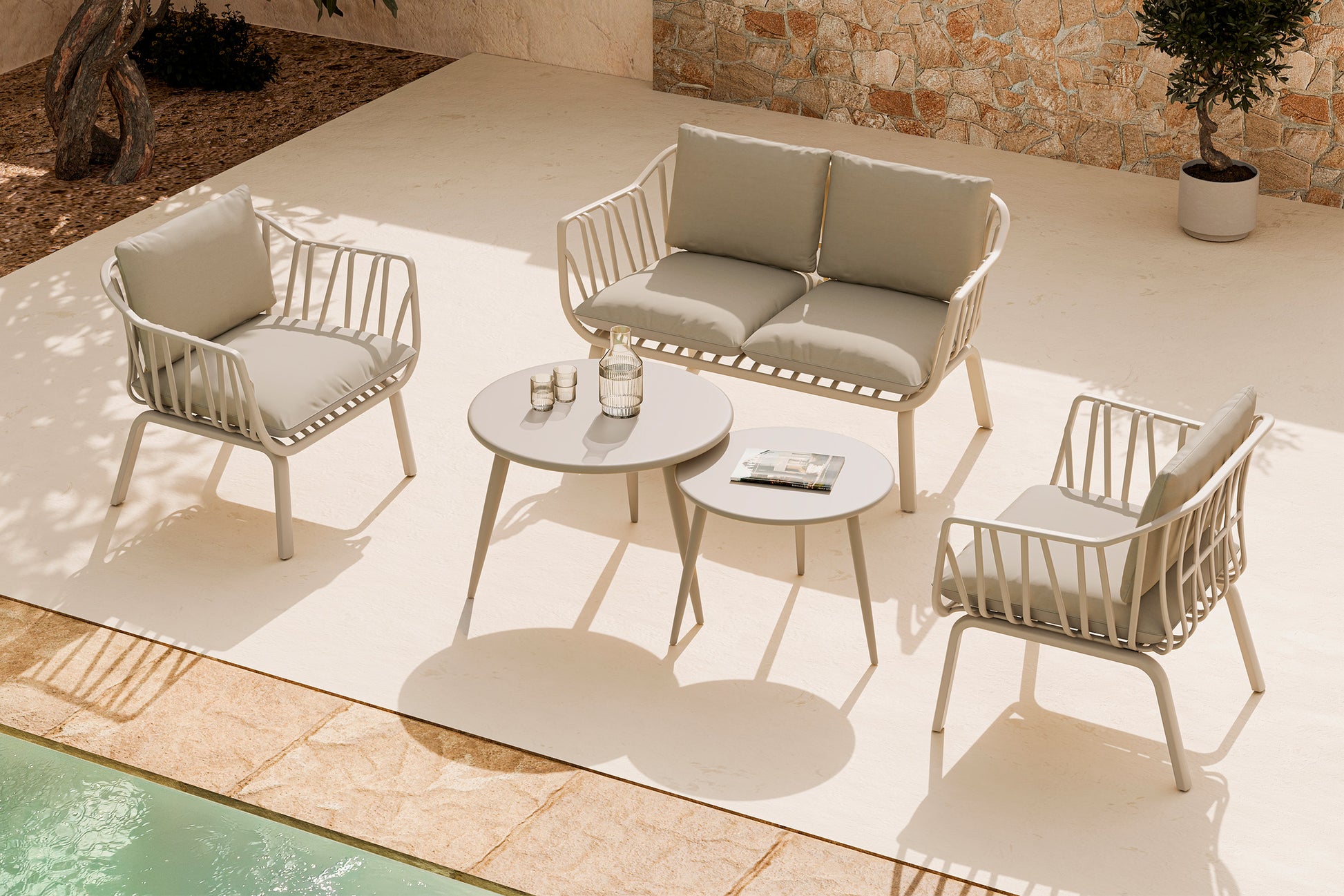 Set da giardino MIKONOS – divano, 2 poltrone e tavolino - Beige