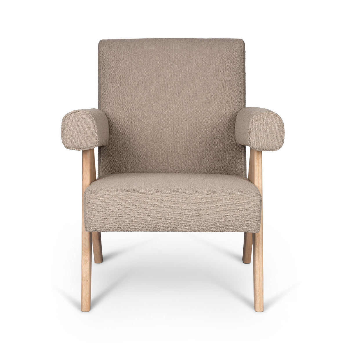 Poltrona Easy Lounge Eugene con braccioli Bouclè Taupe - struttura Natural - Pierre Jeanneret Edition