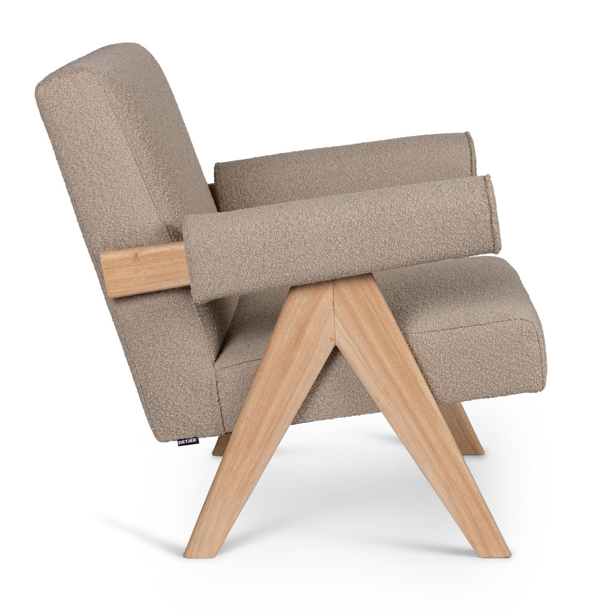 Poltrona Easy Lounge Eugene con braccioli Bouclè Taupe - struttura Natural - Pierre Jeanneret Edition