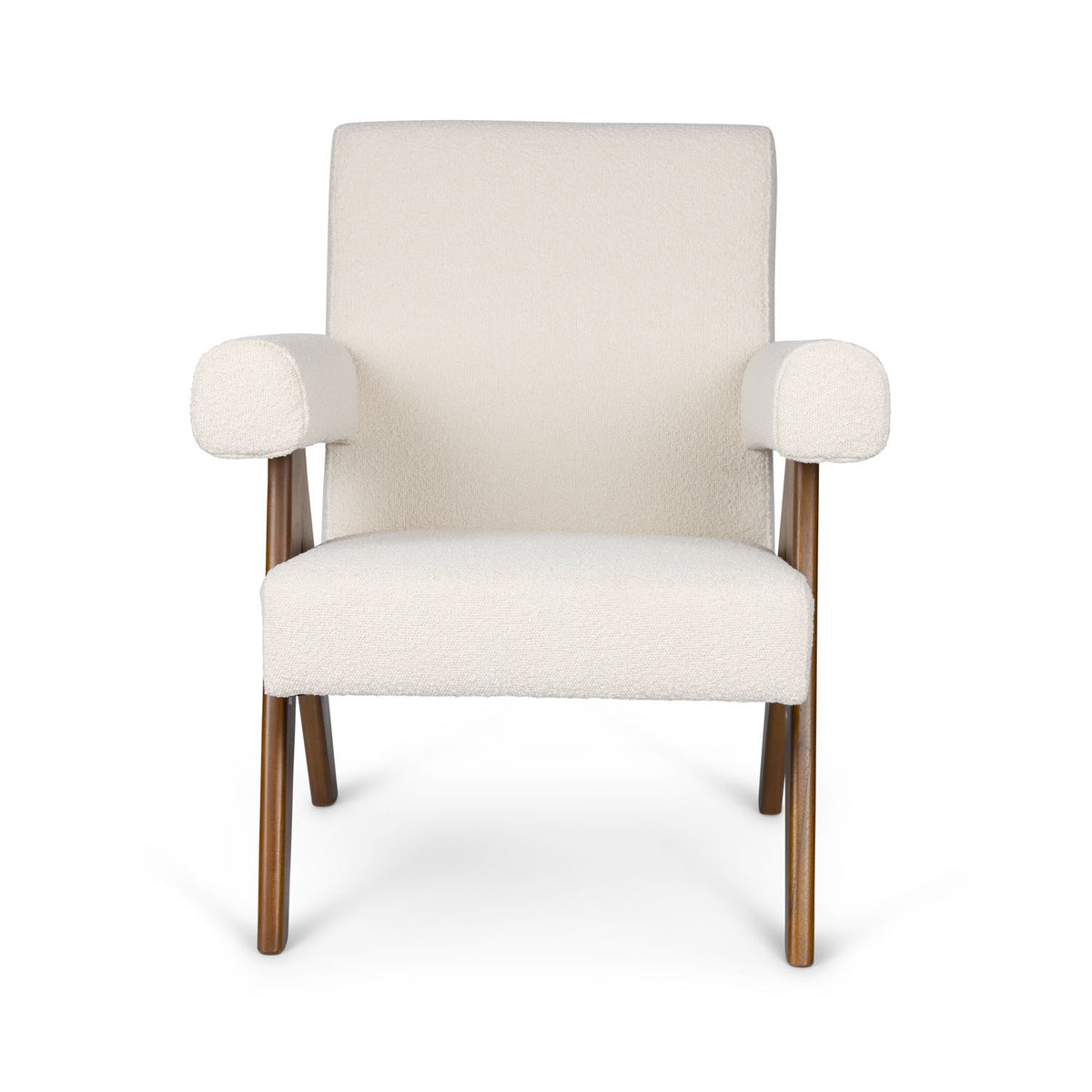 Poltrona Easy Lounge Eugene con braccioli Bouclè Crema - struttura Dark Brown - Pierre Jeanneret Edition