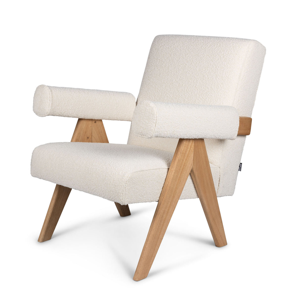 Poltrona Easy Lounge Eugene con braccioli Bouclè Crema - struttura Natural - Pierre Jeanneret Edition