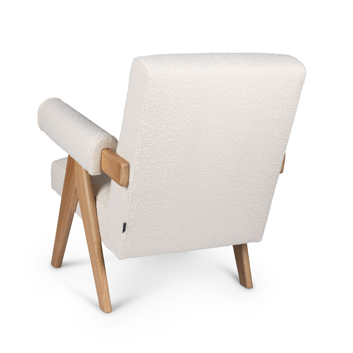Poltrona Easy Lounge Eugene con braccioli Bouclè Crema - struttura Natural - Pierre Jeanneret Edition