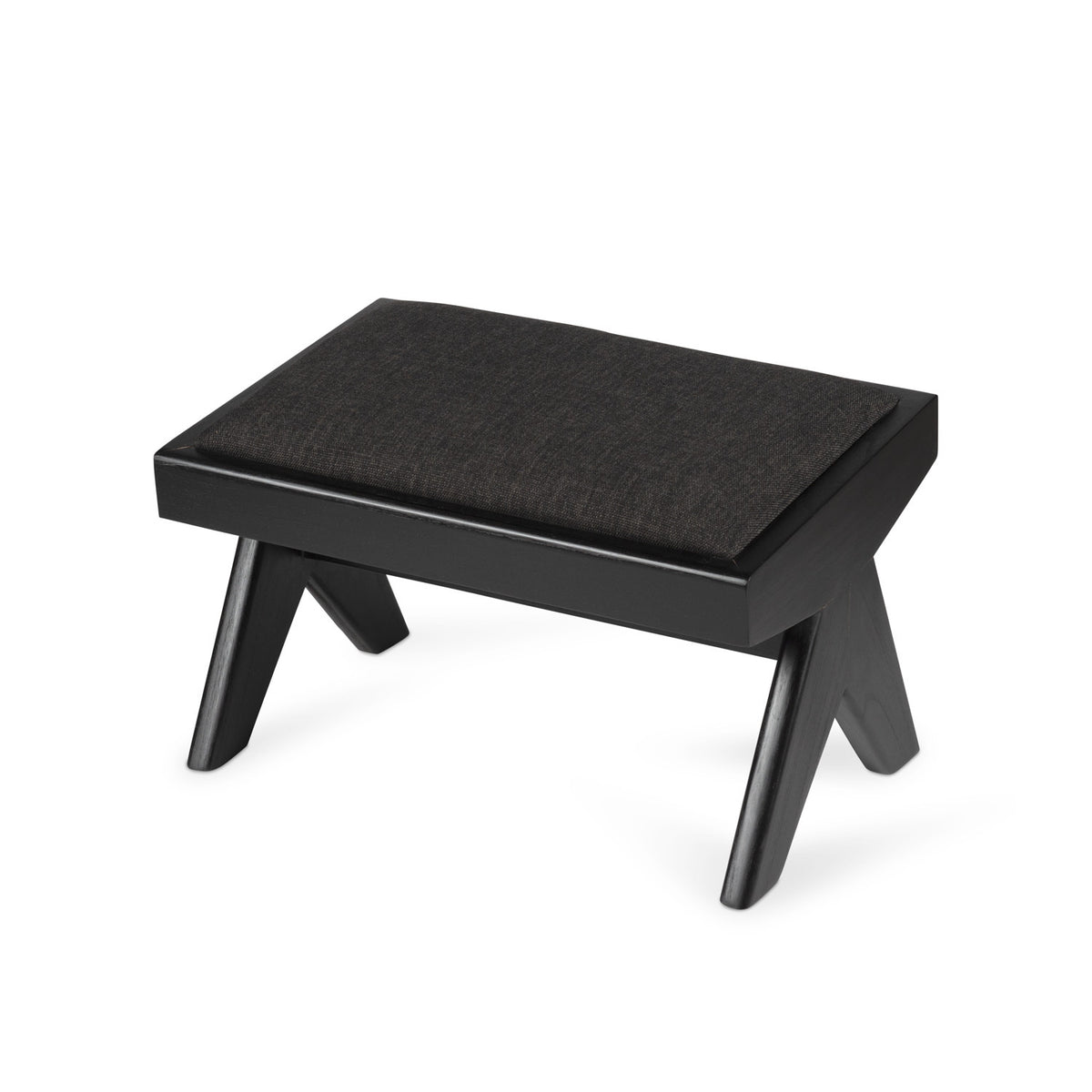Footstool Kangaroo Imbottito - Charcoal Black - Pierre Jeanneret Edition