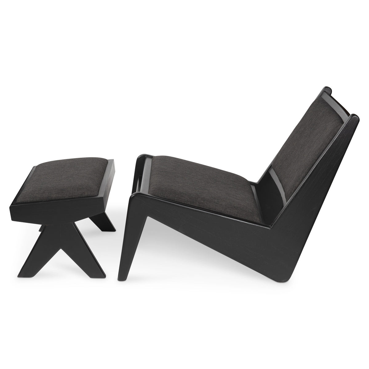 Footstool Kangaroo Imbottito - Charcoal Black - Pierre Jeanneret Edition