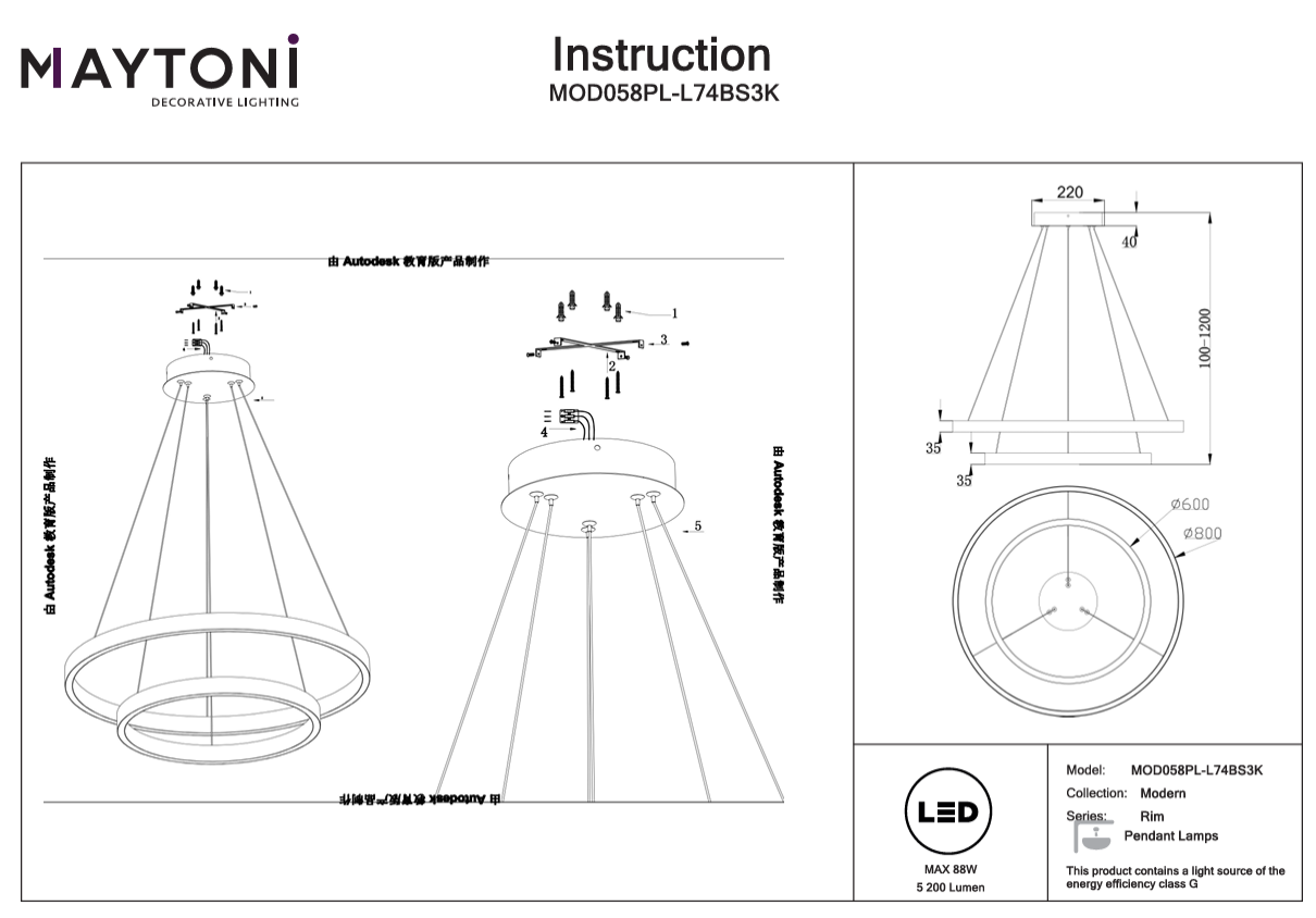 Lampada a sospensione Rim 3000K ottone 80cm