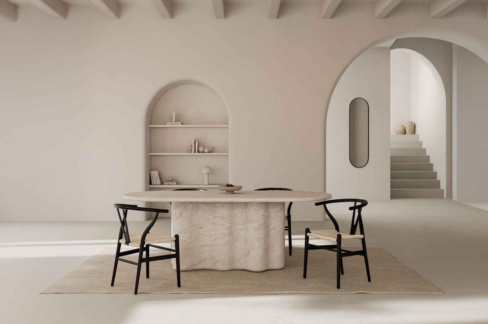Tavolo LORRAINE 220x109cm in microcemento effetto marmo travertino