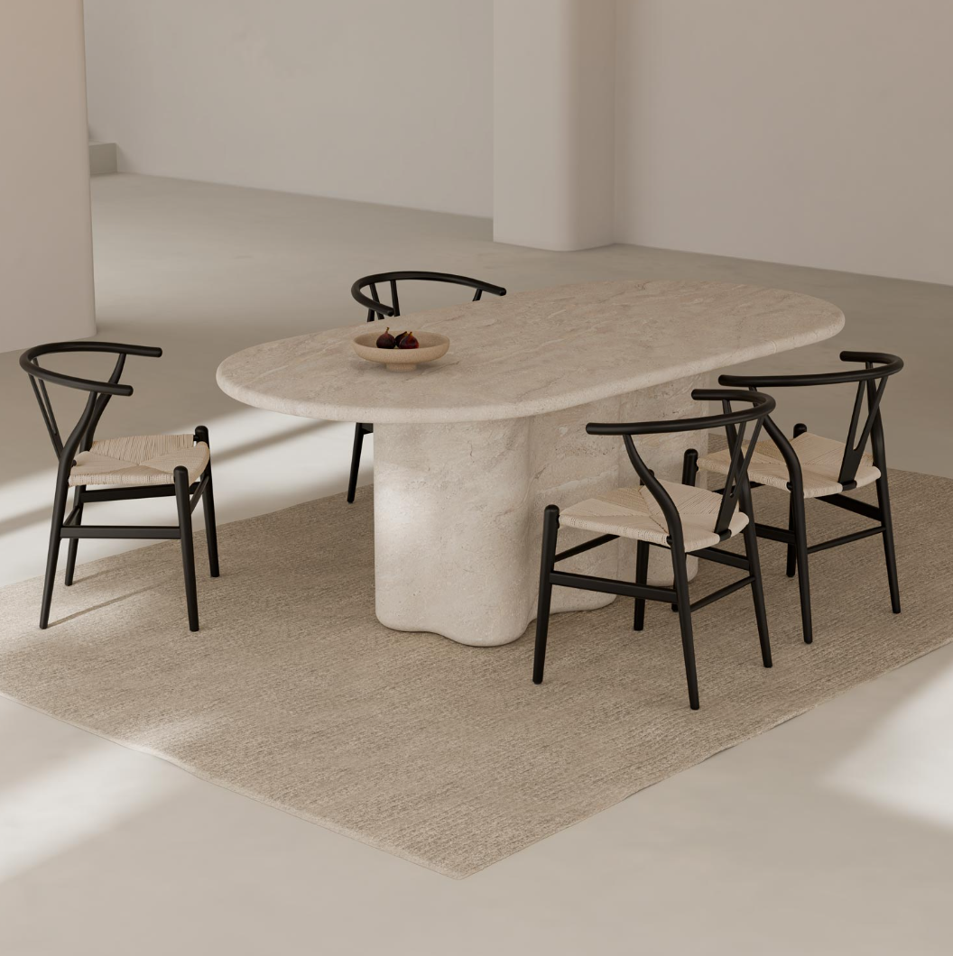 Tavolo LORRAINE 220x109cm in microcemento effetto marmo travertino