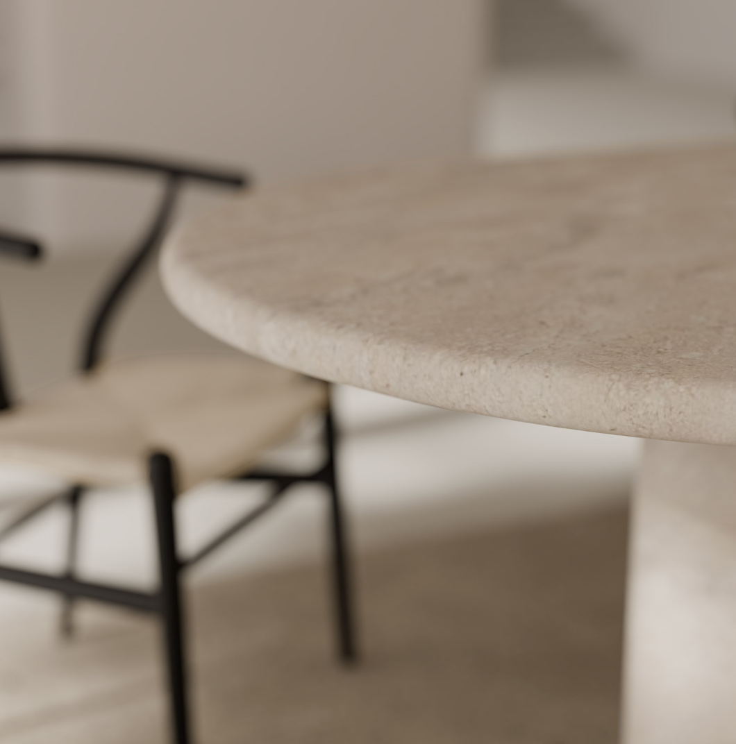 Tavolo LORRAINE 220x109cm in microcemento effetto marmo travertino